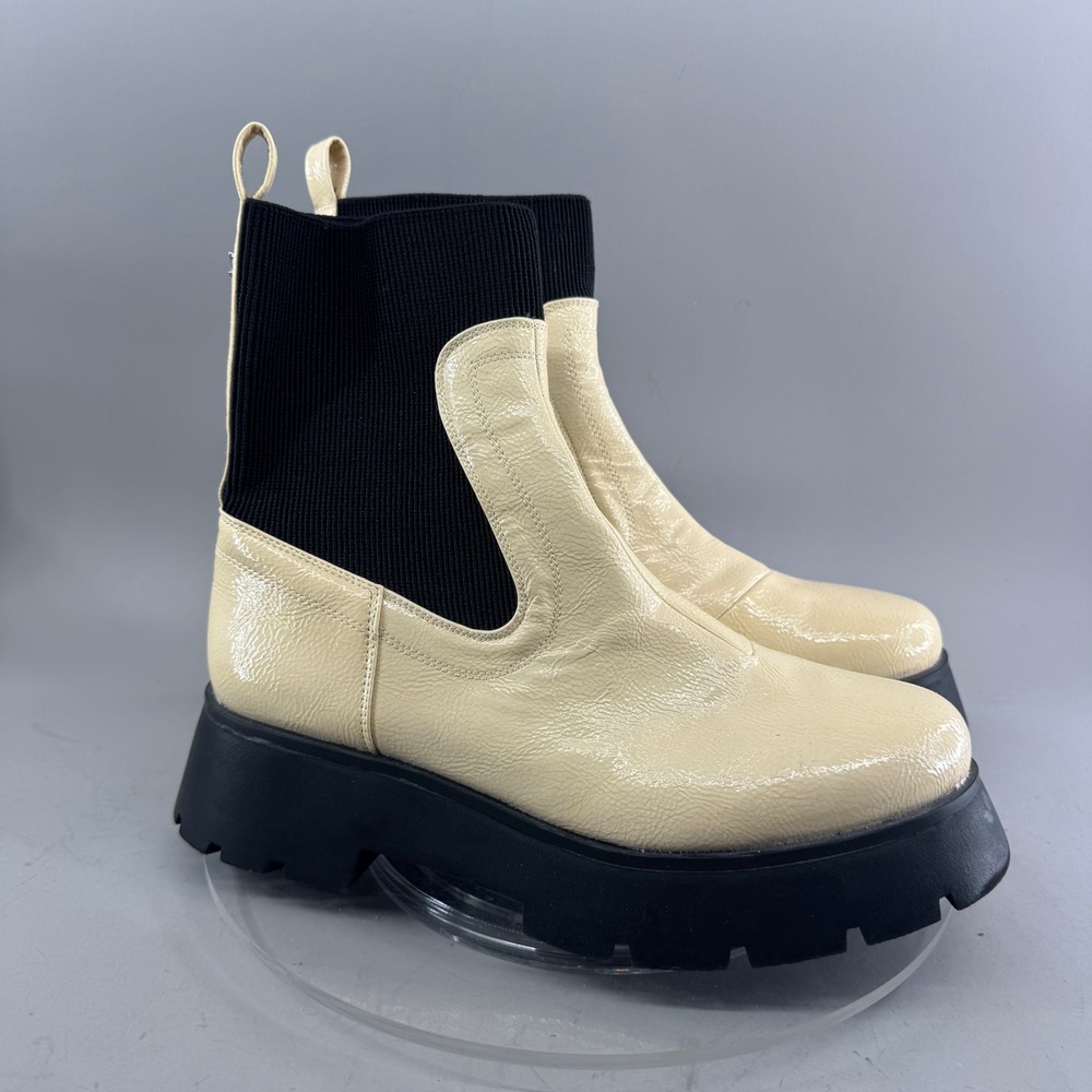 Circus by Sam Edelman Womens Patent Platform Lug Sole Ankle Boots Cream Size 11